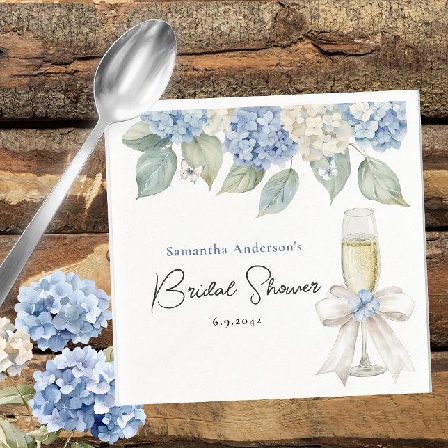 Serviette En Papier Baigne de champagne et hydrangeas bleus pour une b (Créateur téléchargé)