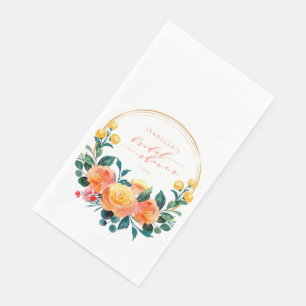 Serviette En Papier Baigne de mariage floral aquarelle orange rustique
