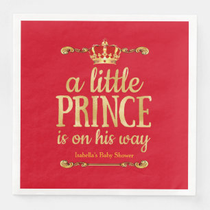 Serviette En Papier Baignée Bébé Prince Royal Rouge Or Sur Son Chemin