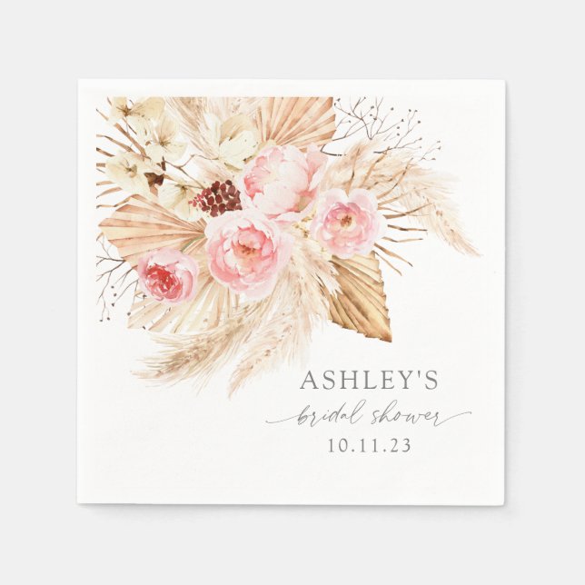 Serviette En Papier Baigneur floral aquarelle pampas Baby shower (Devant)