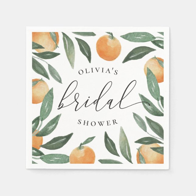 Serviette En Papier Baigneuse de Citron de Mariage | Orange Eté (Devant)