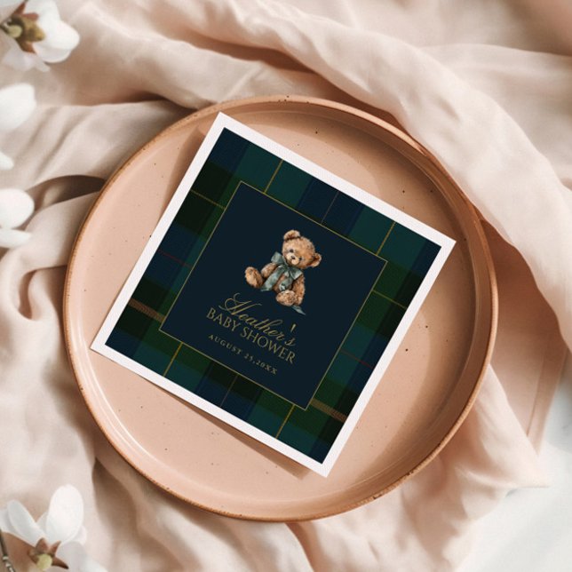 Serviette En Papier Bain de bébé à carreaux classique vert foncé et bl (Créateur téléchargé)