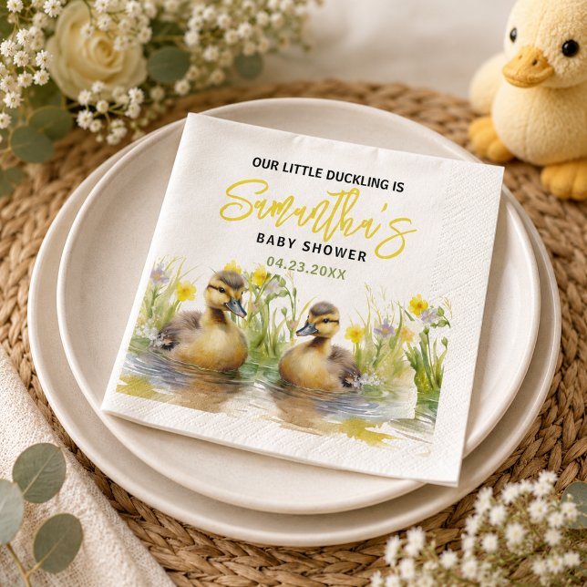 Serviette En Papier Bain de bébé Canard Aquarelle Mignon Garçon (Cute Watercolor Duck Baby Boy Shower Napkins)