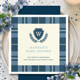 Serviette En Papier Bain de bébé garçon à carreaux bleu marine et mono