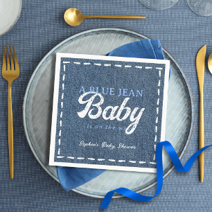 Serviette En Papier Bain de bébé garçon en bleu de jean marine