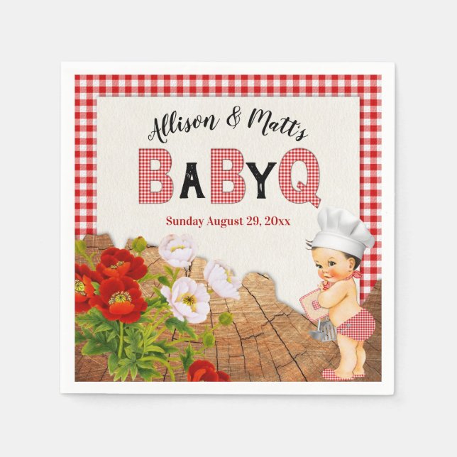 Serviette En Papier Bain de bébé garçon Gingham rouge bébé Q barbecue (Devant)