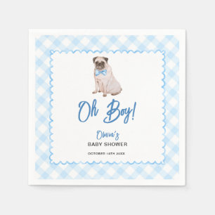 Serviette En Papier Bain de bébé garçon Oh Boy Gingham Bleu Chien