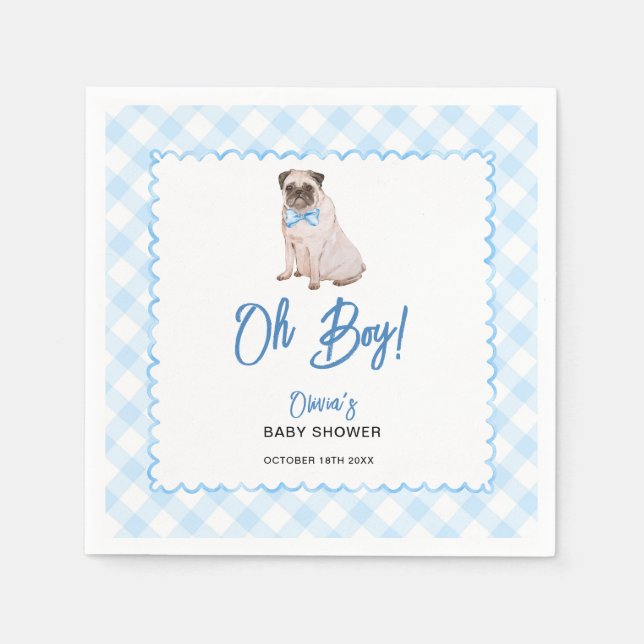 Serviette En Papier Bain de bébé garçon Oh Boy Gingham Bleu Chien (Devant)