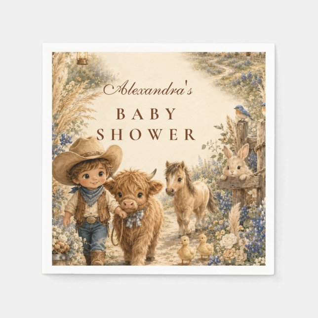 Serviette En Papier Bain de bébé garçon ouest bohème rustique (Devant)