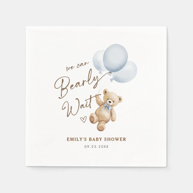 Serviette En Papier Bain de bébé garçon Ourson Bleu Blanc (Devant)