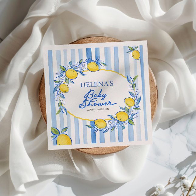 Serviette En Papier Bain de bébé rayé bleu méditerranéen  (Créateur téléchargé)