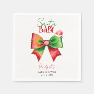 Serviette En Papier Bain de bébé Santa Baby arc et chapeau de Père Noë
