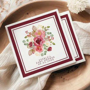 Serviette En Papier Bain de Fleurs Aquarelle en Bourgogne pour Baby Sh