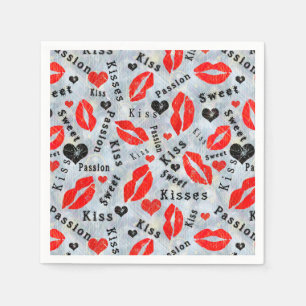 Serviette En Papier Baise, lèvres rouges.