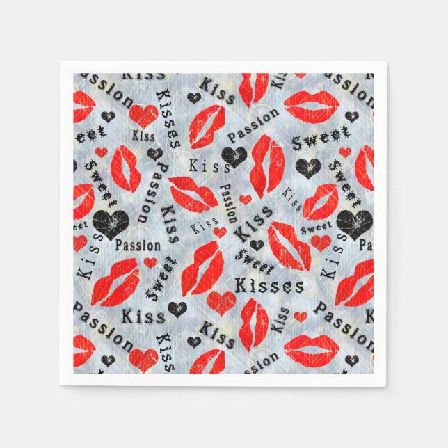 Serviette En Papier Baise, lèvres rouges. (Devant)