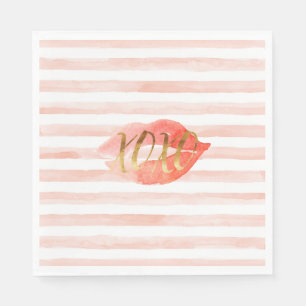 Serviette En Papier Baiser d'aquarelle Blush Pink Gold XOXO
