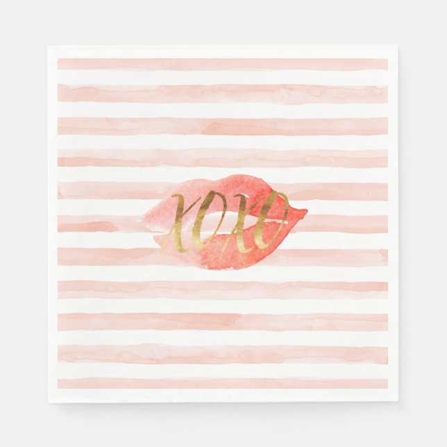 Serviette En Papier Baiser d'aquarelle Blush Pink Gold XOXO (Devant)