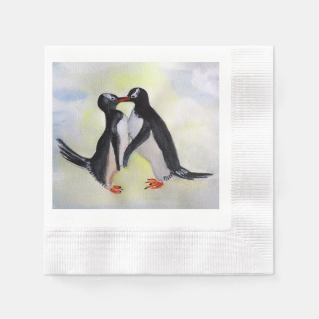 Serviette En Papier Baiser Penguins Cocktail Papier de Cocktail servie (Devant)