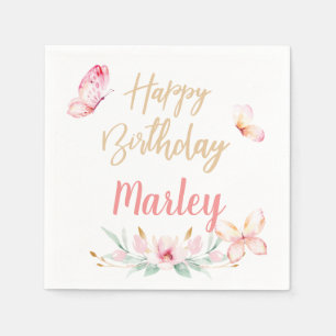 Serviette En Papier Baisers à papillon et voeux d'anniversaire, toute