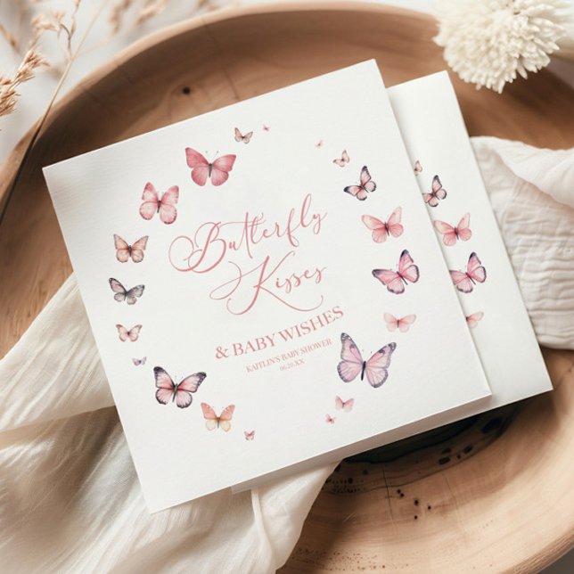 Serviette En Papier Baisers à papillon et voeux de bébé Baby shower ro (Créateur téléchargé)