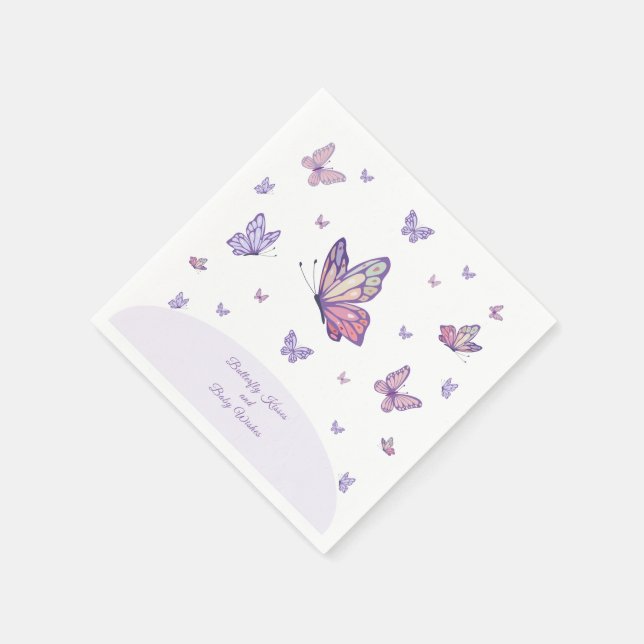 Serviette En Papier Baisers papillon Baby shower violet (Coin)