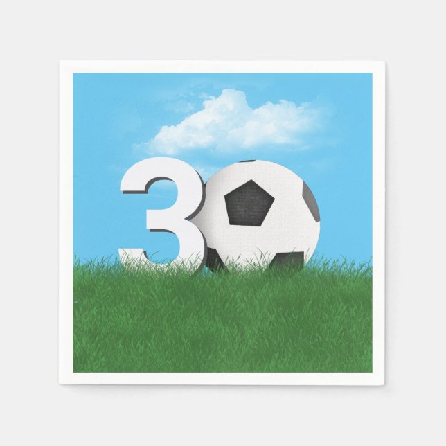 Serviette En Papier Bal De Football 30e Anniversaire En Herbe Verte (Devant)