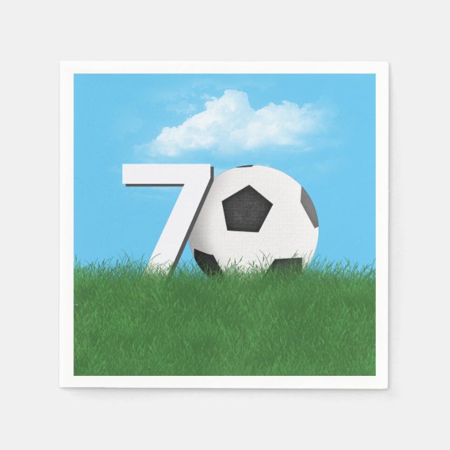 Serviette En Papier Bal De Football 70e Anniversaire En Grass Vert (Devant)