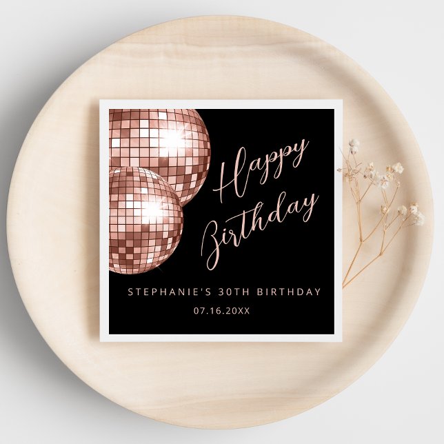 Serviette En Papier Bal Disco Gold rose Joyeux anniversaire (Créateur téléchargé)