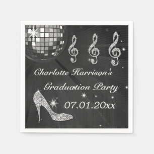 Serviette En Papier Bal Disco Noir et talons étincelants Graduation