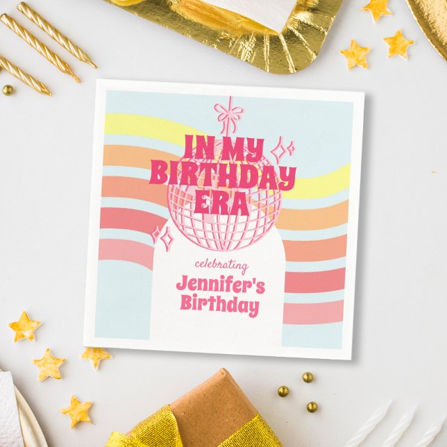 Serviette En Papier Bal Disco Rose Retro Dans Mon Anniversaire Fête (Créateur téléchargé)
