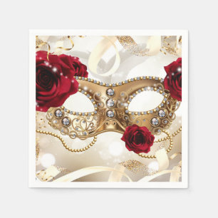Serviette En Papier Bal masqué d'anniversaire Cream Gold