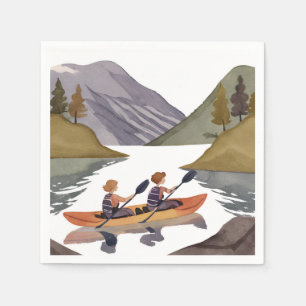 Serviette En Papier Balade en kayak sur le lac Aquarelle de montagne