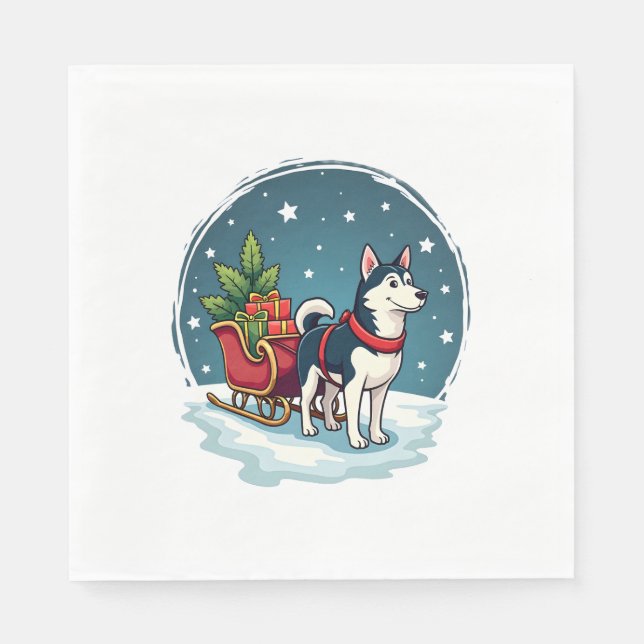 Serviette En Papier Balade festive husky (Devant)