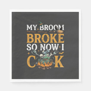 Serviette En Papier Balai Casse Chaudron Halloween Crânes Chat Noir_1