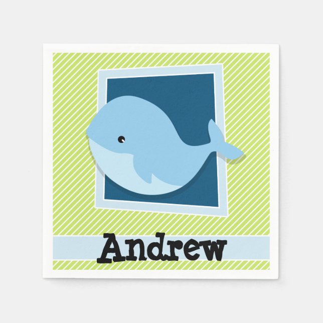 Serviette En Papier Baleine Bleue ; Graines Vert et Blanc (Devant)