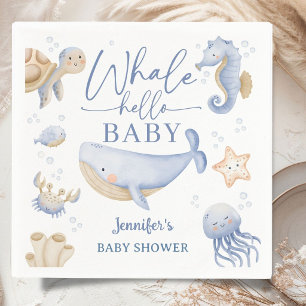 Serviette En Papier Baleine Bonjour Baby Shower Garçon Océan Bleu