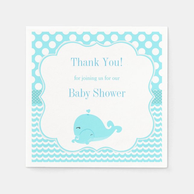 Serviette En Papier Baleine mignonne avec Baby shower bébé bleu garçon (Devant)
