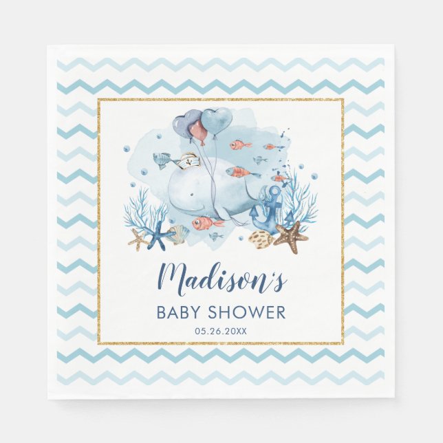 Serviette En Papier Baleine mignonne sous la mer Baby shower nautique (Devant)