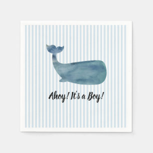 Serviette En Papier Baleine rayée bleue Baby Shower Ahoy c'est un garç