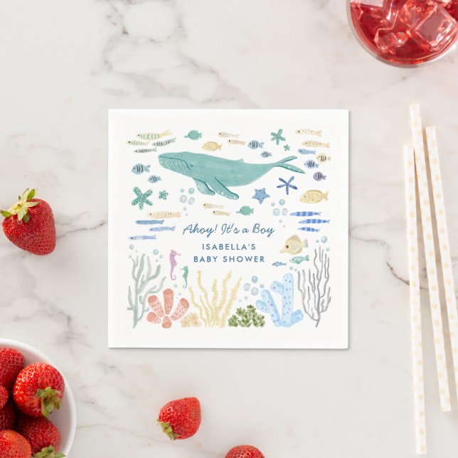Serviette En Papier Baleine Sous Le Baby shower De La Mer (En situation)