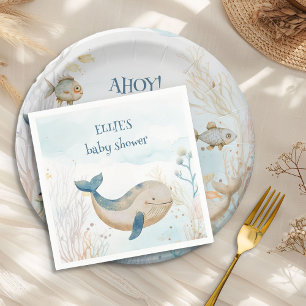 Serviette En Papier Baleine sous le Baby shower Sea Boy