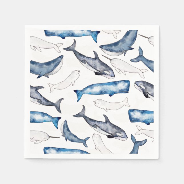 Serviette En Papier Baleines aquarelles (Devant)