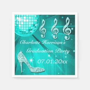 Serviette En Papier Balle de disco bleu sarcelle et talons à paillette