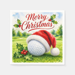 Serviette En Papier Balle de golf avec un chapeau de Père Noël sur le