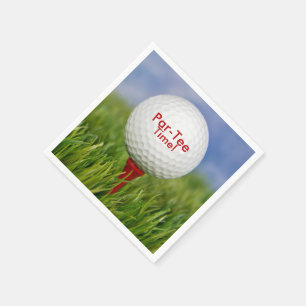 Serviette En Papier balle de golf de partie sur tee rouge