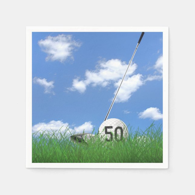 Serviette En Papier balle de golf et club pour 50e anniversaire (Devant)