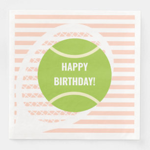 Serviette En Papier Balle de Tennis Vert moderne rayé Anniversaire ros