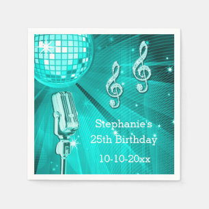 Serviette En Papier Balle Disco turquoise et micro rétro 25e anniversa
