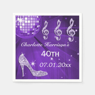 Serviette En Papier Balle disco violette et talons à paillettes 40ème