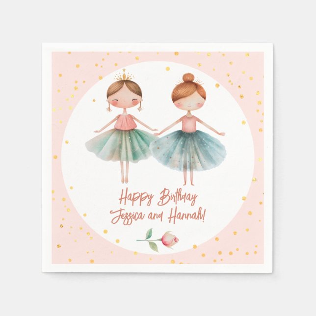 Serviette En Papier Ballerina Ballet rose double anniversaire (Devant)